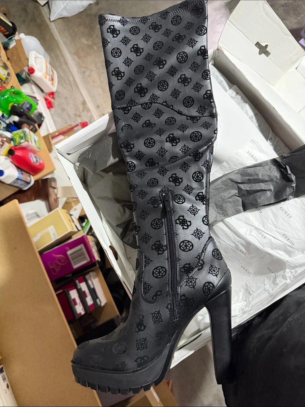 Guess Black Knee-High Logo-Print Men's Boots